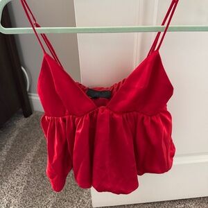 Zara Women's red silk baby doll top - size M